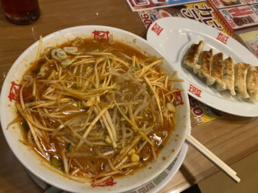 おおぎやラーメン 沼田店 で 辛ネギみそラーメン ギョーザ を食す。沼田市薄根町、国道291号線沿いで営業。