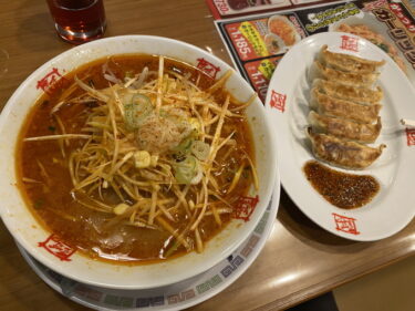 おおぎやラーメン 沼田店 で 辛ネギみそラーメン ギョーザ を食す。沼田市薄根町、国道291号線沿いで営業。