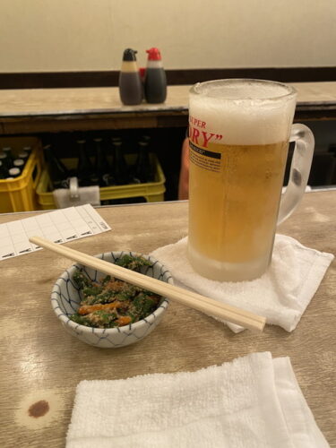 豊島区西池袋、さかば ふくろ で しらすおろし サーモンの塩辛 厚揚げ で吞む。