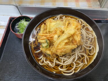 高崎市八島町、駅そば そば・うどん 八起家 西口店 で かき揚げ天そば を食す。