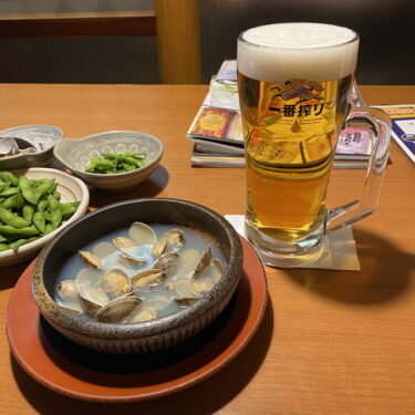 みどり市大間々町、いっちょう 大間々店で えだまめ あさりの酒蒸し で吞む。